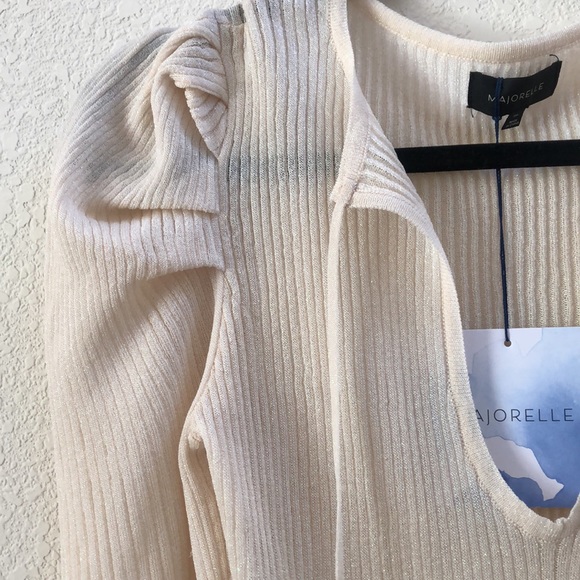 New MAJORELLE Gemma Cream Sparkle Long Sleeve Top Size XXS - Picture 8 of 11